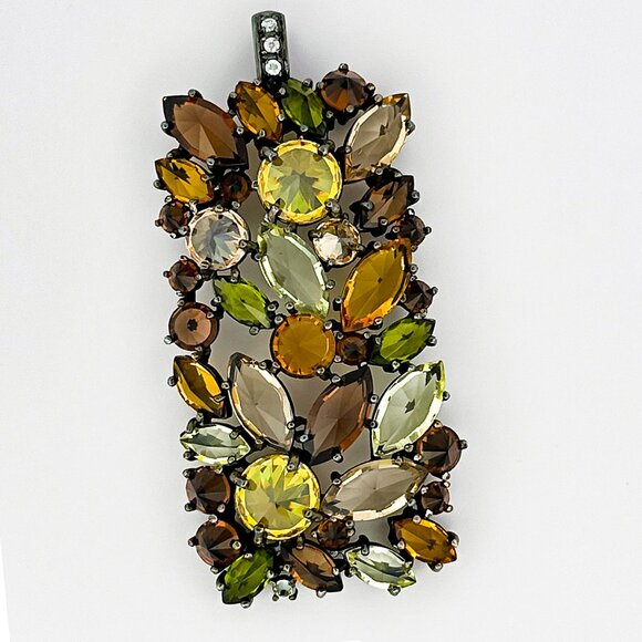 Sterling Silver Pendant | Brown Orange & Yellow Rhinestone Charm | 925 - Picture 5 of 9